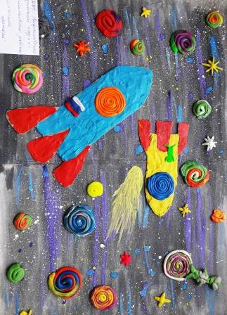 Коллективная работа детей: лепка «Космические просторы»